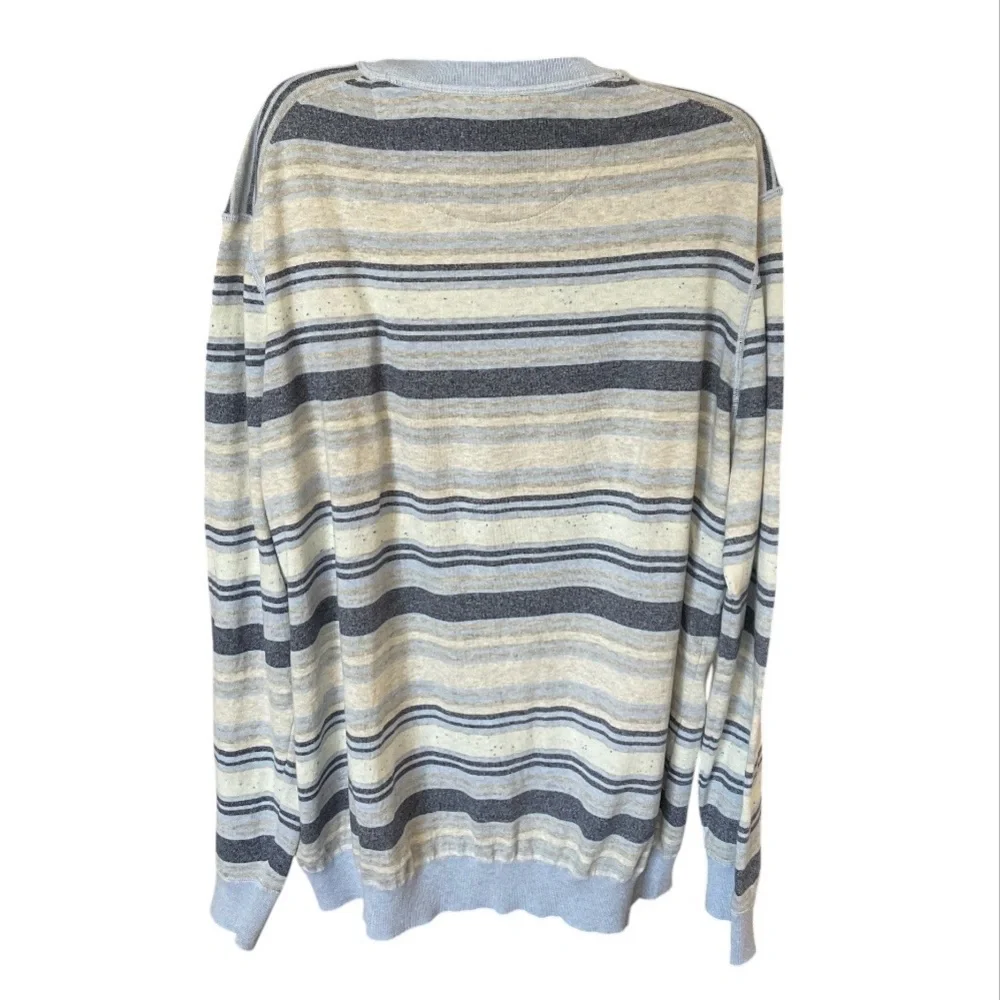 Joseph Abboud Light Blue, Gray & Cream Striped Crewneck Sweater